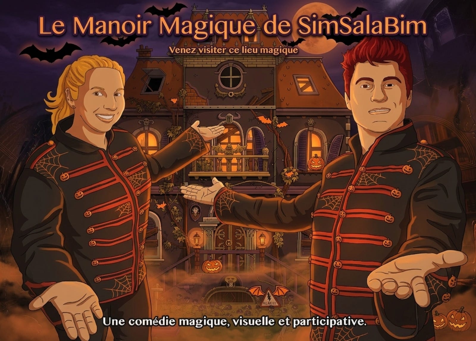 descriptif complet du manoir magique de simsalabim. Pour Halloween, ne cherchez plus. Vous avez trouv&eacute; le spectacle de magie et d'illusion qu'il vous faut. Spectacle qui fait frissonn&eacute;. Ce spectacle s'adapte en fonction de la tranche d'&acirc;ge. spectacle pour halloween disponible dans les bouches du rhone, la France, dans tous les d&eacute;partement Fran&ccedil;ais, le 83, 84, 13, 05, 04, 06 le 34. Se d&eacute;place pour des th&eacute;&acirc;tre et des scolaire. Un d&eacute;cor fabuleux ainsi qu'une d&eacute;co fabuleuse font de ce spectacle une valeur sure.